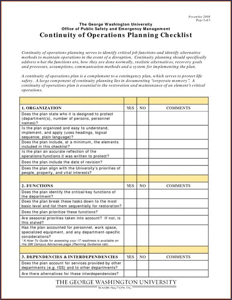 √ Free Printable Business Continuity Plan Checklist Template | Checklist Templates