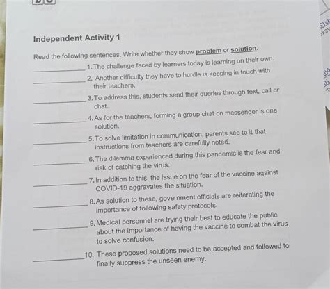 read to he following sentences. write whether they show PROBLEM or SOLUTION. - Brainly.ph