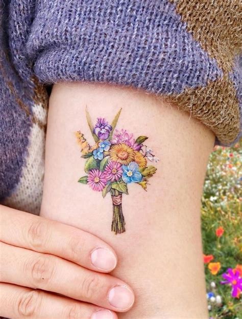 Cool Flower Bouquet Tattoo Color Ideas - Tattoo Word