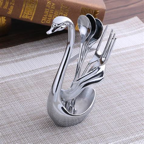 Stainless Steel Spoon Holder Rack Stand Cutlery Holder Fashion Swan Fork Spoon Tableware Rack ...