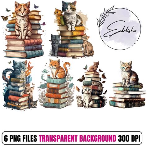 Cat Books Clipart PNG, Watercolor Librarian Gift Cat Books Clipart Cat ...