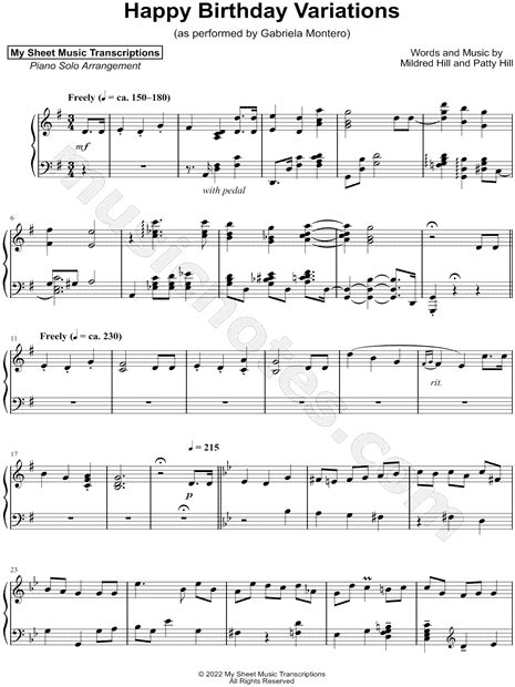 My Sheet Music Transcriptions "Happy Birthday Variations" Sheet Music (Piano Solo) in G Major ...