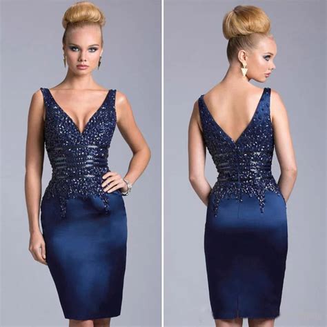 Sexy Corset Short Cocktail Dresses 2017 Backless Knee Length Prom Party Gown Beaded Navy Blue ...