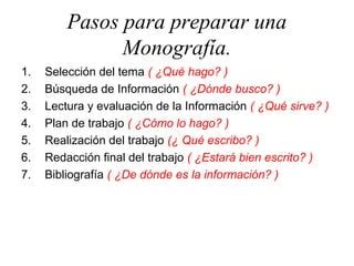 Pasos para realizar una monografía | PPT