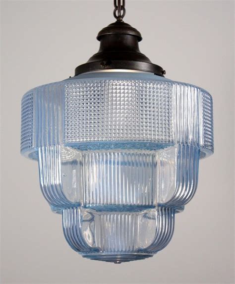 Magnificent Antique Art Deco Skyscraper Pendant Light with Blue Glass | Art deco pendant light ...