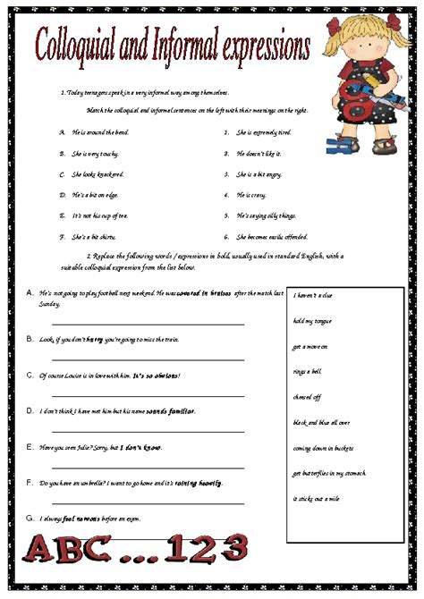 Colloquial Language Worksheet | Language Worksheets