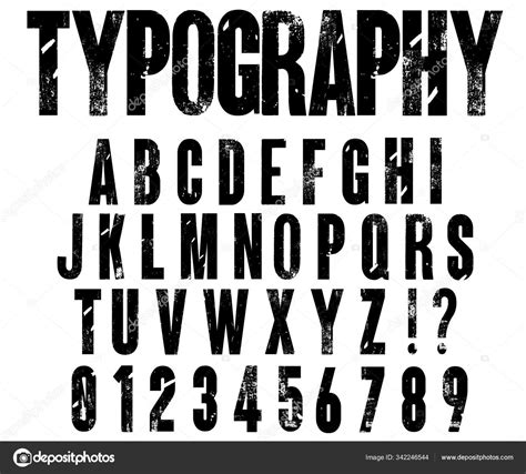 Typographic Distressed Font Vector Letterpress Font Alphabet Letters Numbers Stock Vector Image ...