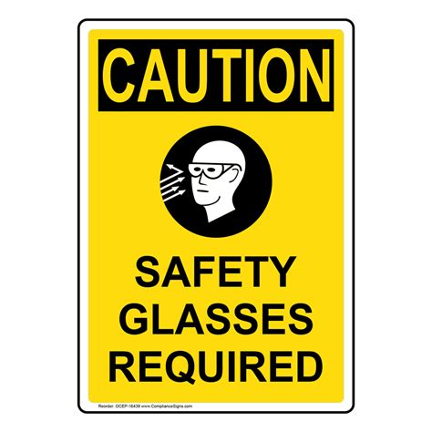 Portrait OSHA Safety Glasses Required Sign With Symbol OCEP-16439