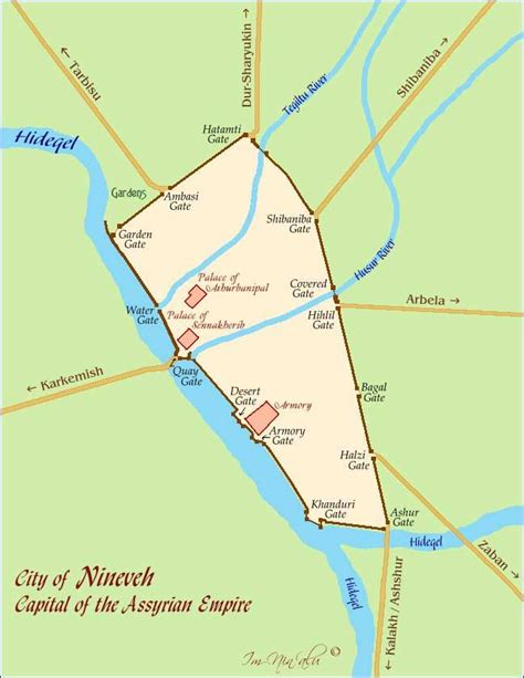 Map of the City of Nineveh, Capital of the Assyrian Empire | Jewish Virtual Library | Map ...