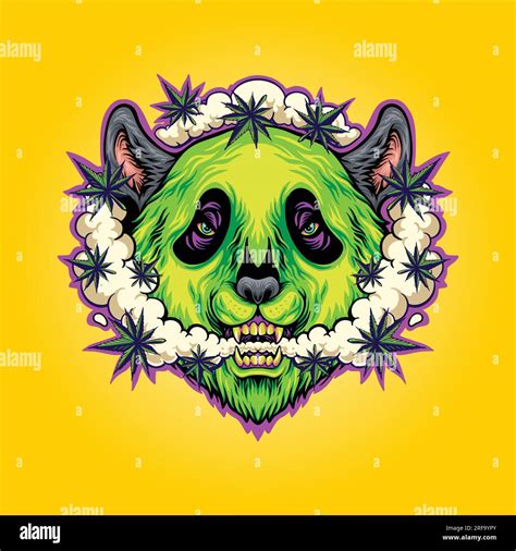 Marijuana smoking panda stoned head vector illustrations for your work logo, merchandise t-shirt ...