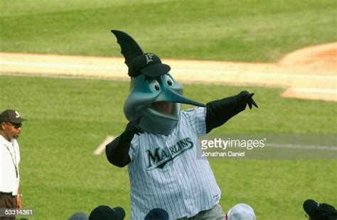 Florida Marlins mascot Billy the Marlin entertains the crowd during ...