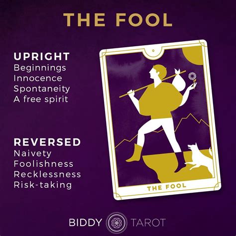 Fool Tarot Card Meanings | Biddy Tarot | Biddy tarot, Tarot card ...