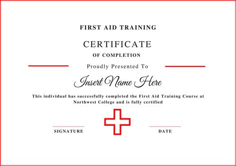 Editable Certificate of Completion, First Aid Training Certificate Template, Printable Course ...