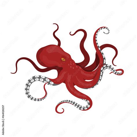 Giant red octopus on a white background. Sea monster kraken in cartoon style Stock Vector ...