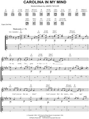 James Taylor "Carolina In My Mind" Guitar Tab - Download & Print