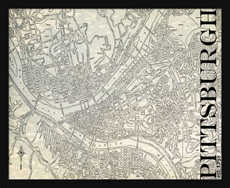 Pittsburgh Map Street Map Vintage Print Poster Title Gray - Etsy