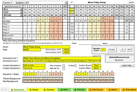 Excel Golf Scorecard Template