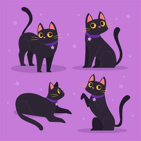 Free Vector | Flat halloween black cats collection