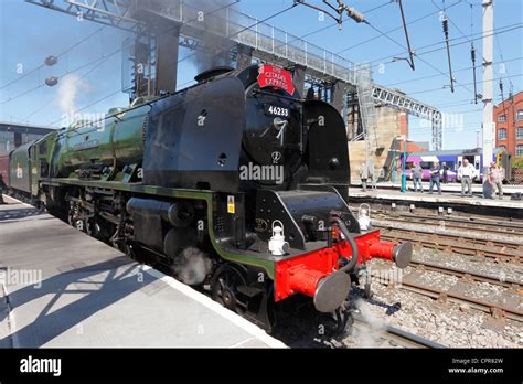 LMS Princess Coronation Class 6233 Duchess of Sutherland steam train at Carlisle Railway Station ...