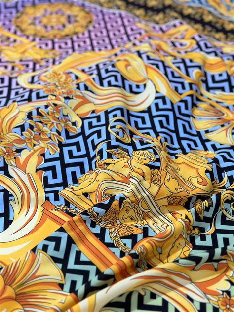 Greek Key Pattern Fabric, Gold Baroque Silky Crepe Fabric , Panel Fabric 150100cm // 1.64 1.09 ...