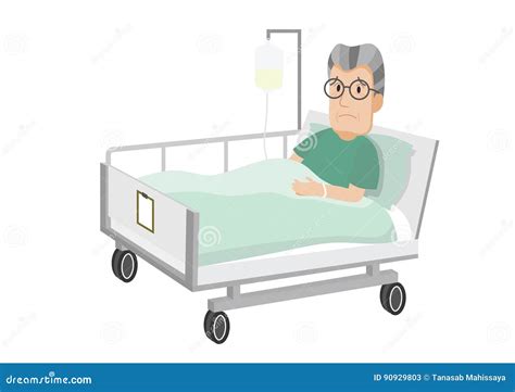 Sad Old Man Lying in a Hospital Bed. Stock Illustration - Illustration of cartoon, isolated ...