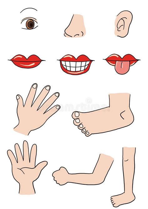 various facial expressions and hands with red lips