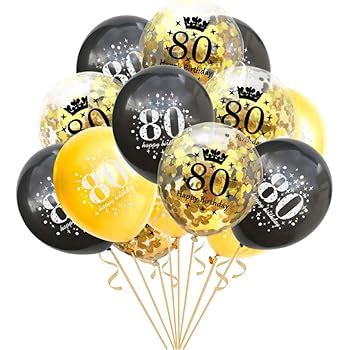 Dusenly 15pcs 80th Birthday Balloon 12inch Black Gold Happy Birthday Latex Confetti Balloons Set ...