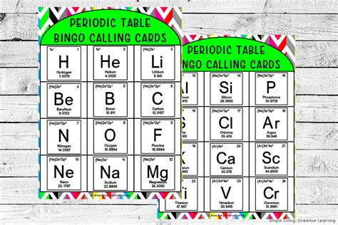 Periodic Table of Elements Bingo - Simple Living. Creative Learning