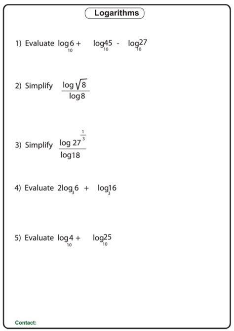 Logarithm Practice Questions With Answers