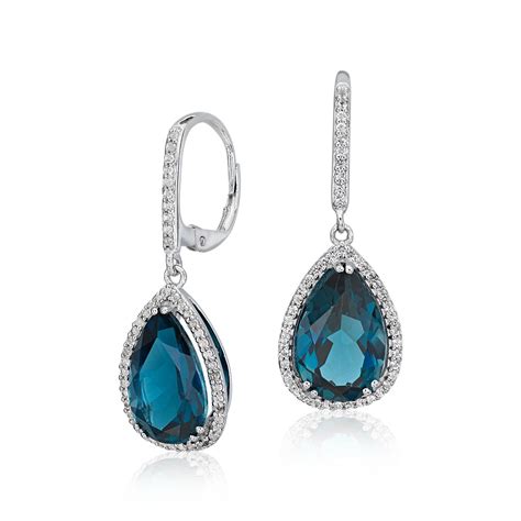 London Blue Topaz Elegant Halo Drop Earrings in Sterling Silver (14x9mm) | Blue Nile