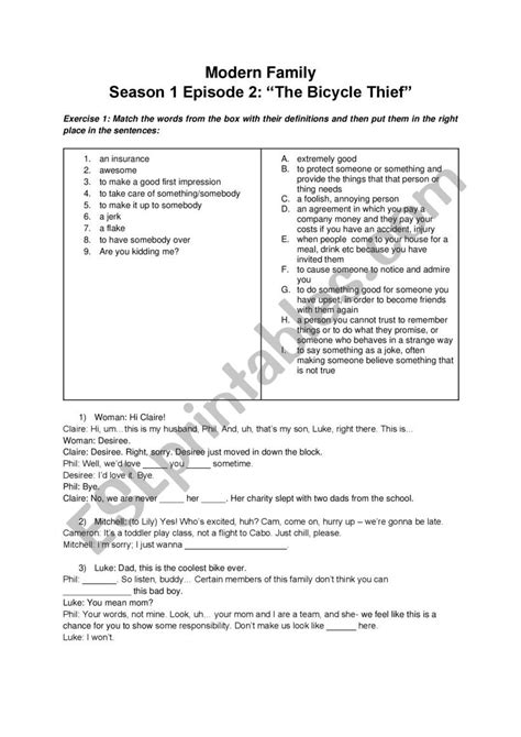 Modern Family Season 1 Episode 2 - ESL worksheet by mariiabarskaia