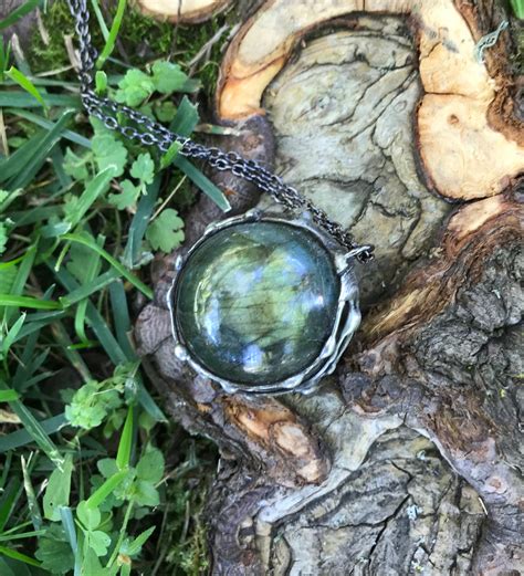 Labradorite Crystal Ball Pendant, Polished Stone, Oxidized Setting, 32.50 mm, LS7247