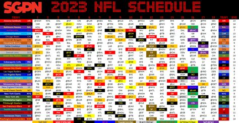 2023 NFL Schedule Grid from SGPN - Sports Gambling Podcast