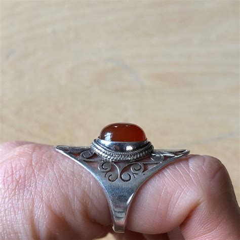 Antique Silver Carnelian Cabochon Ring - Etsy