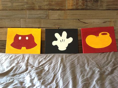 Minimalistic Mickey Mouse Set of Three Canvas Paintings