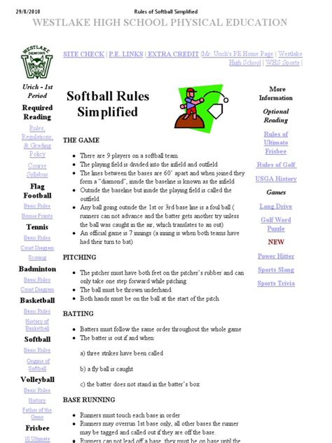 Rules of Softball Simplified | Softball | Baseball Field