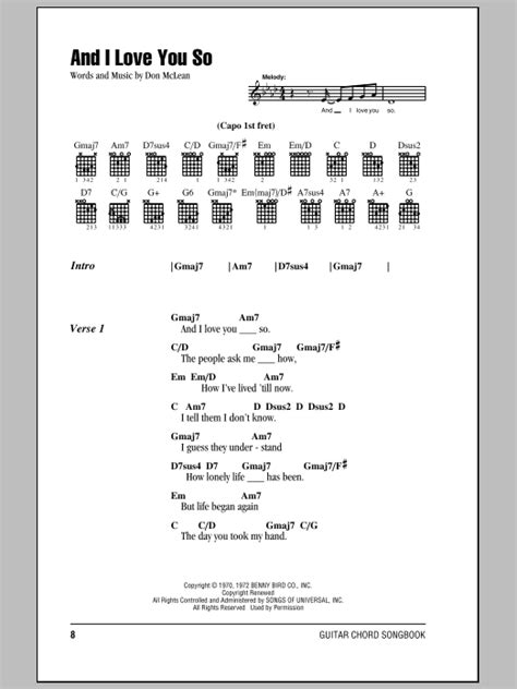 And I Love You So by Don McLean Sheet Music for Guitar Chords/Lyrics at Sheet Music Direct