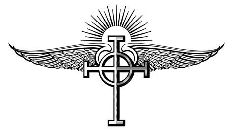 Premium Vector | Holy cross winged emblem Heaven symbol engraving