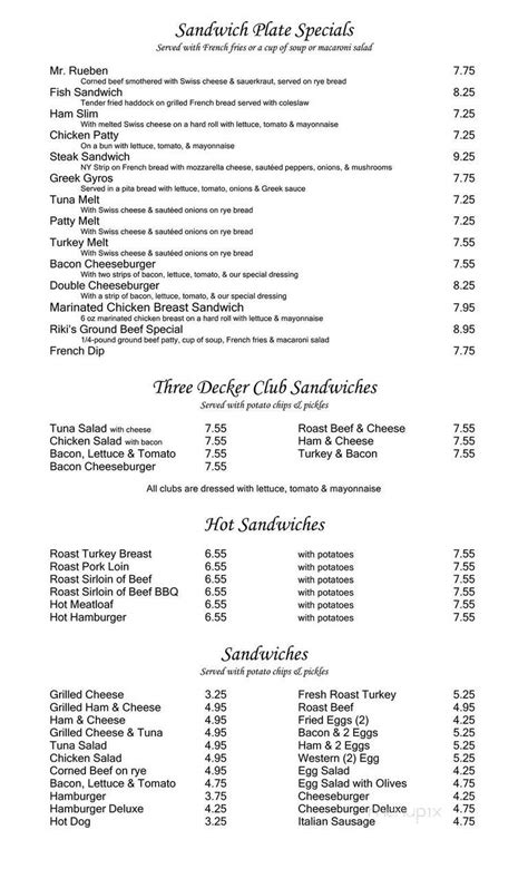 Menu of Riki's Family Restaurant in Fairport, NY 14450