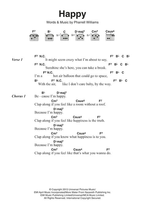 Happy by Pharrell Williams - Guitar Chords/Lyrics - Guitar Instructor