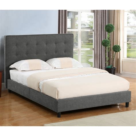 Alla Dark Grey Upholstered Platform Bed with Dimples and Stitching Accent Queen Size - Walmart ...