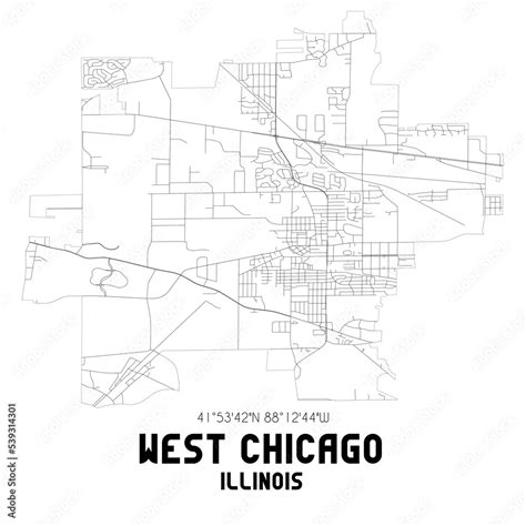 West Chicago Illinois. US street map with black and white lines. Stock Illustration | Adobe Stock