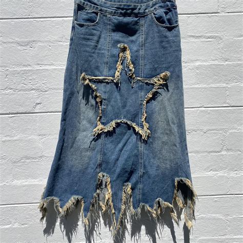 Cutest frayed star denim midi skirt. Perfect... - Depop