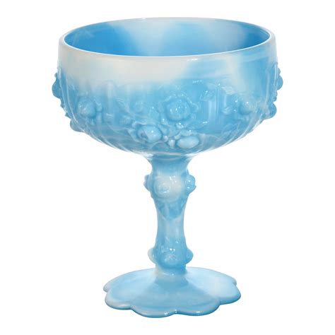 Blue Slag Glass Pedestal Bowl | Chairish