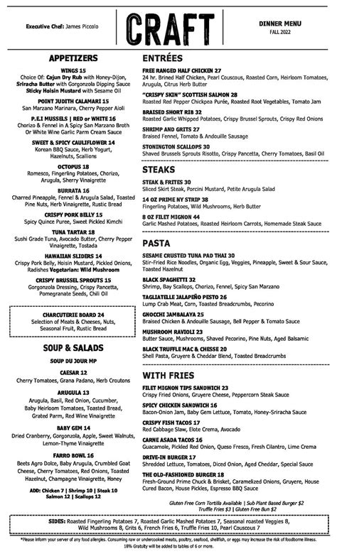 Menus | Craftdanbury