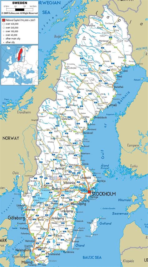 Sverige byer kort - Sverige kort med byer (i det Nordlige Europa)