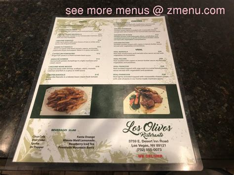 Menu at Los Olivos Ristorante restaurant, Las Vegas