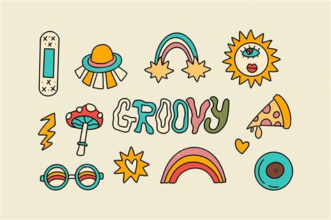 Premium Vector | Retro vintage 70s 80s groovy element set cute funky ...