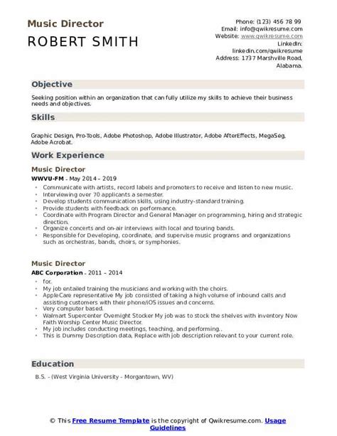 Music Director Resume Samples | QwikResume