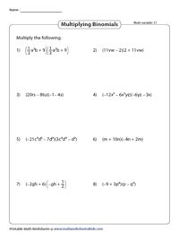 Multiplying Polynomials Worksheets